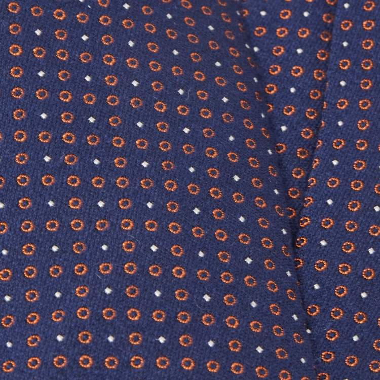 Pre Owned Hermes Navy Blue Cercles Et Pois Silk & Wool Jacquard Slim Tie