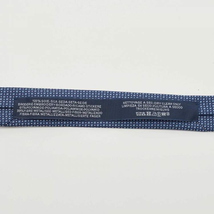 Pre Owned Hermès Navy Blue Mega Chariot Silk Jacquard Slim Tie