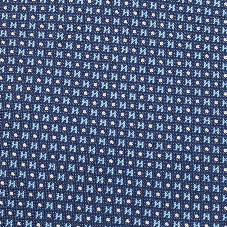 Pre Owned Hermès Navy Blue Mega Chariot Silk Jacquard Slim Tie
