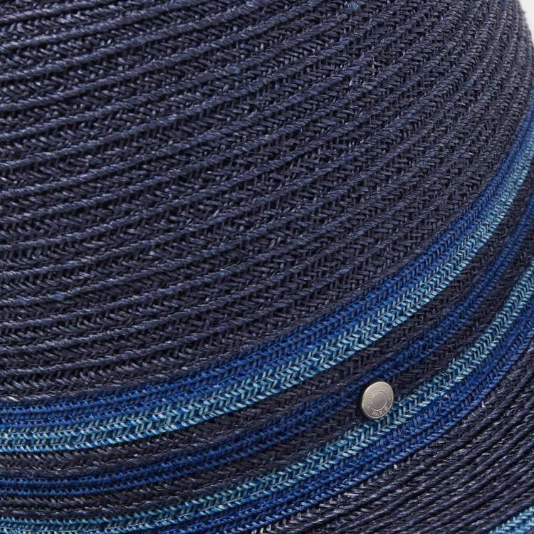 Pre Owned Hermes Navy Blue Striped Detail Hemp Claudio Hat (60)