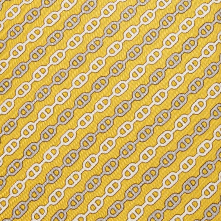 Pre Owned Hermès Yellow Levez l'Ancre Printed Silk Slim Tie