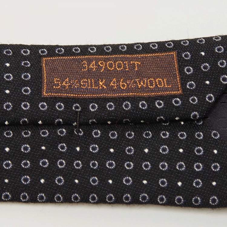 Pre Owned Hermès Black Cercles Et Pois Silk & Wool Jacquard Slim Tie