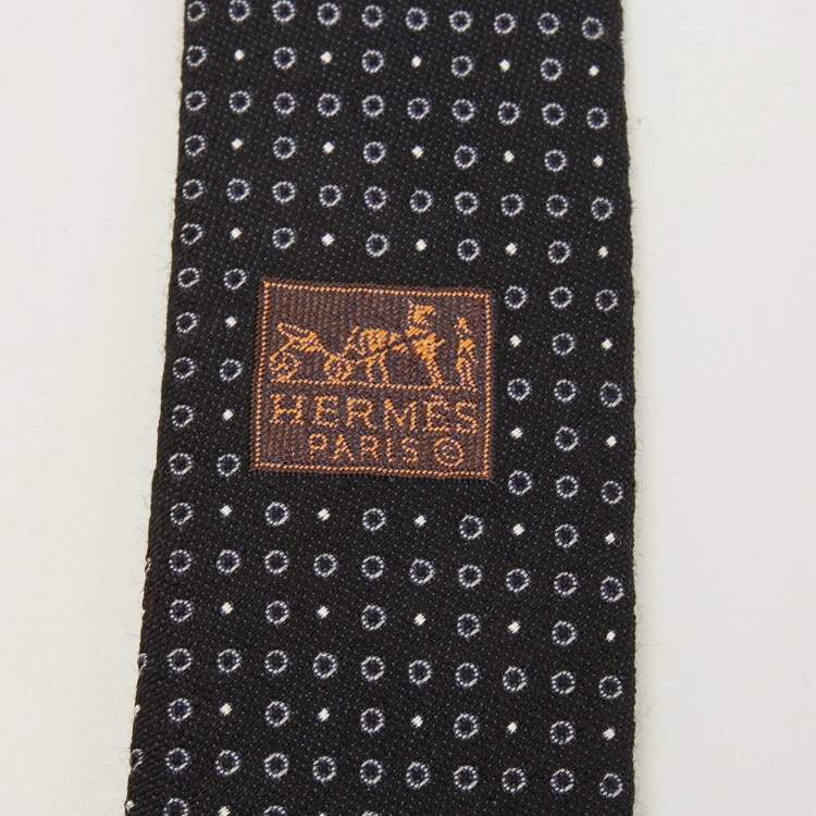 Pre Owned Hermès Black Cercles Et Pois Silk & Wool Jacquard Slim Tie