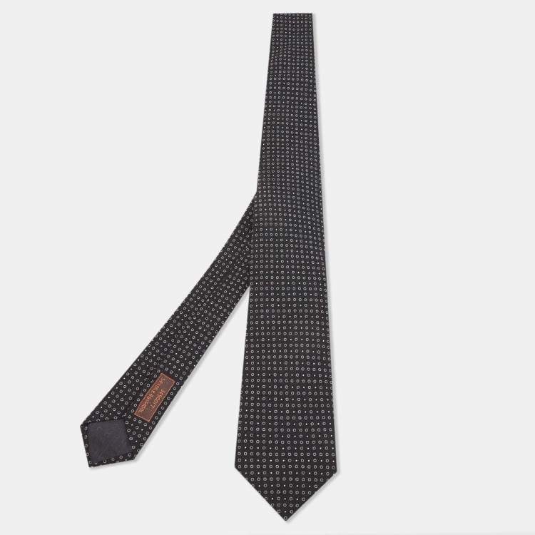 Pre Owned Hermès Black Cercles Et Pois Silk & Wool Jacquard Slim Tie