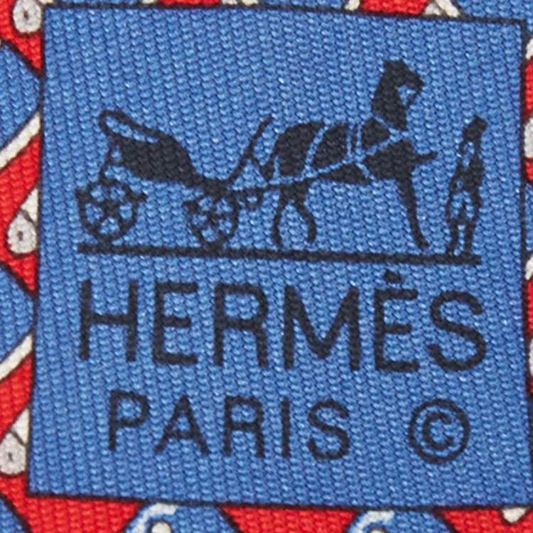 Pre Owned Hermes Red Equestrian Printed Silk Slim Tie