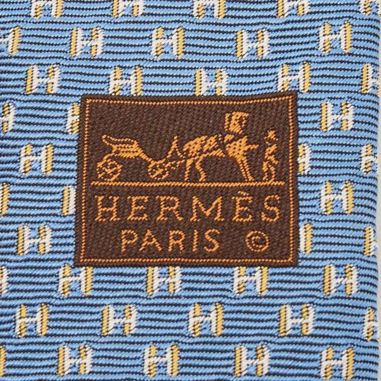 Pre Owned Hermès Blue H Pattern Silk Jacquard Slim Tie