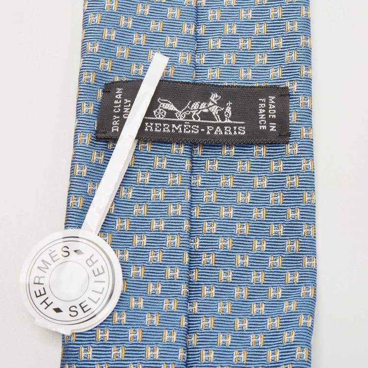 Pre Owned Hermès Blue H Pattern Silk Jacquard Slim Tie