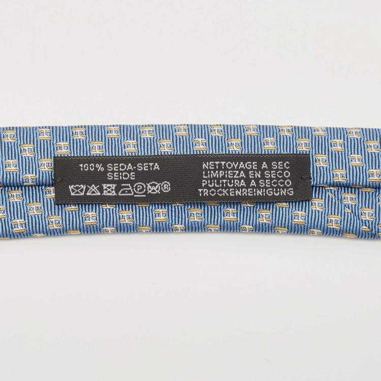 Pre Owned Hermès Blue H Pattern Silk Jacquard Slim Tie