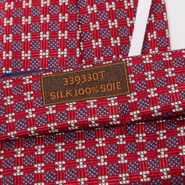 Pre Owned Hermès Red 7 H Cheval a la Couverture Silk Jacquard Slim Tie