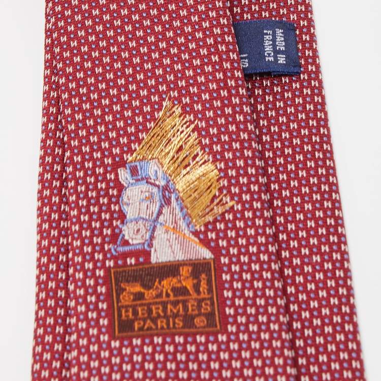 Pre Owned Hermès Red 7 Mega Chariot Silk Jacquard Slim Tie