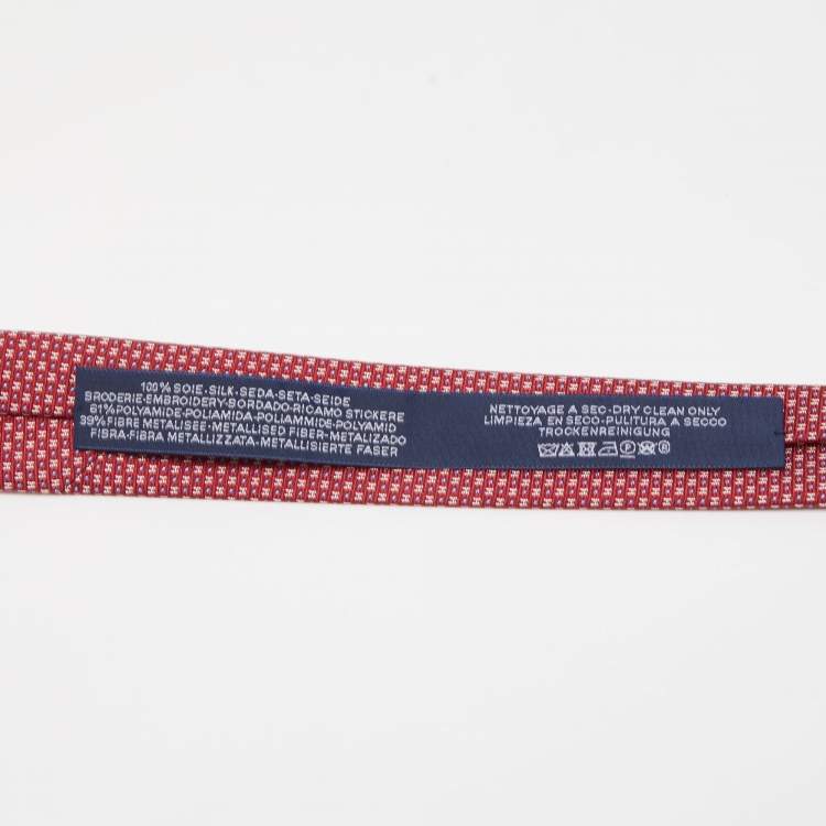 Pre Owned Hermès Red 7 Mega Chariot Silk Jacquard Slim Tie