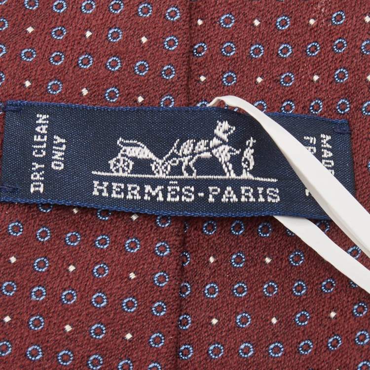 مملوكة مسبقًا Hermès Burgundy Cercles Et Pois Silk & Wool Jacquard Slim Tie