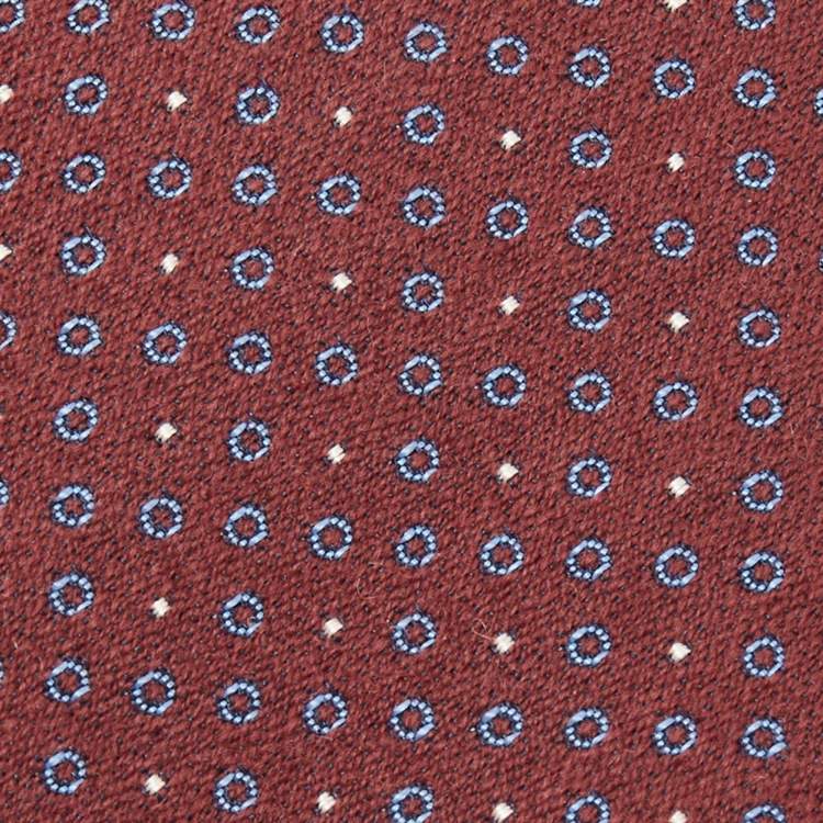 مملوكة مسبقًا Hermès Burgundy Cercles Et Pois Silk & Wool Jacquard Slim Tie