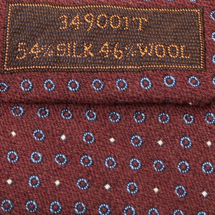 مملوكة مسبقًا Hermès Burgundy Cercles Et Pois Silk & Wool Jacquard Slim Tie