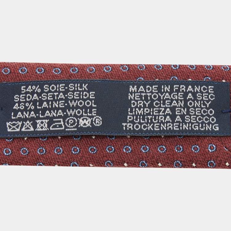 مملوكة مسبقًا Hermès Burgundy Cercles Et Pois Silk & Wool Jacquard Slim Tie