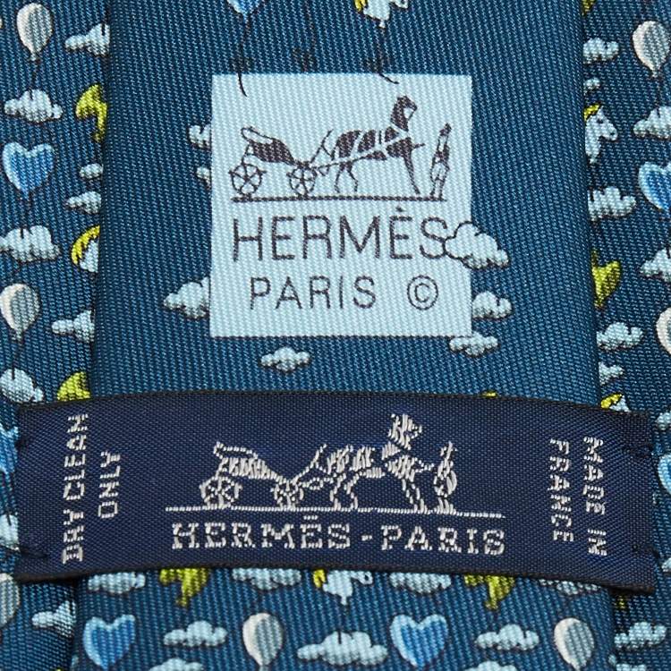 Pre Owned Hermes Blue Balloon Print Silk Skinny Tie