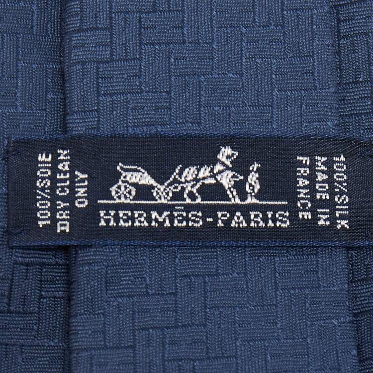 Pre Owned Hermès Navy Blue H Patterned Silk Skinny Tie