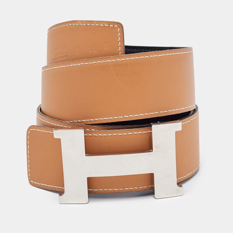 Pre Owned Hermes Black Box Leather Constance Belt 85CM