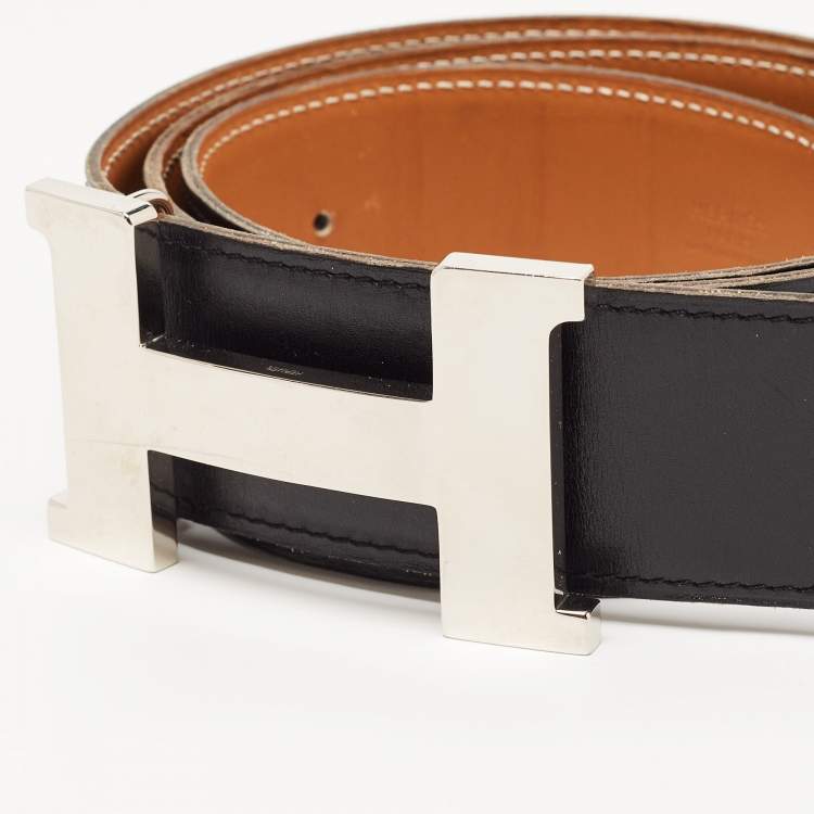 Pre Owned Hermes Black Box Leather Constance Belt 85CM