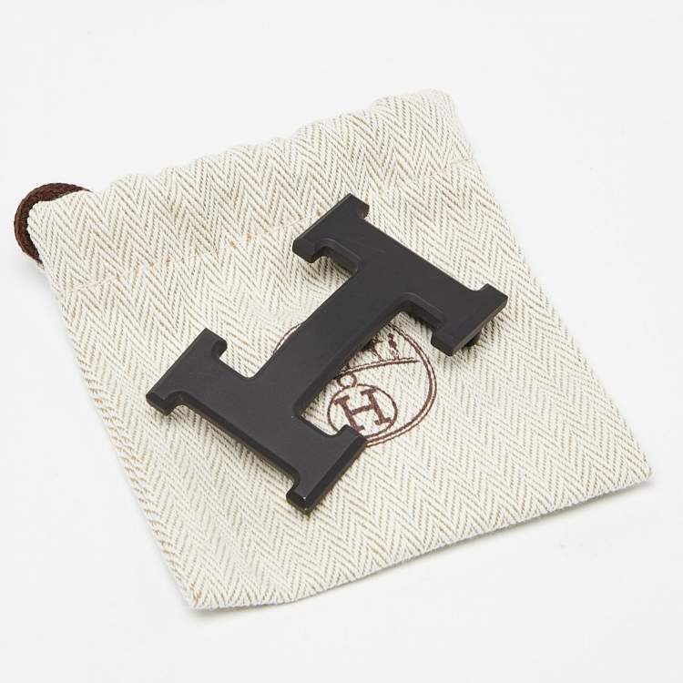 Pre Owned Hermes Black/Bleu de Prusse Chamonix and Togo Leather H Buckle Belt 110CM
