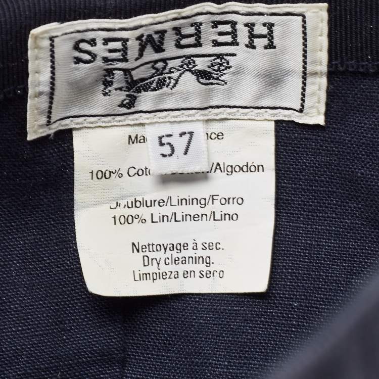 Pre Owned Hermès Navy Blue Cotton & Linen Lined Baseball Cap (57)