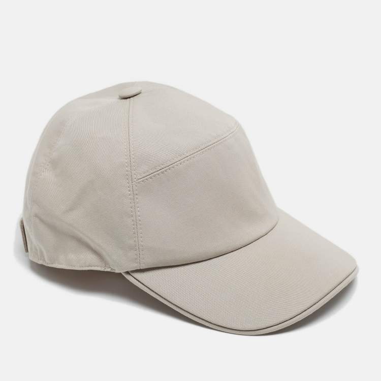 Pre Owned Hermès Light Grey Logo Embroidered Cotton Baseball Cap Size 61