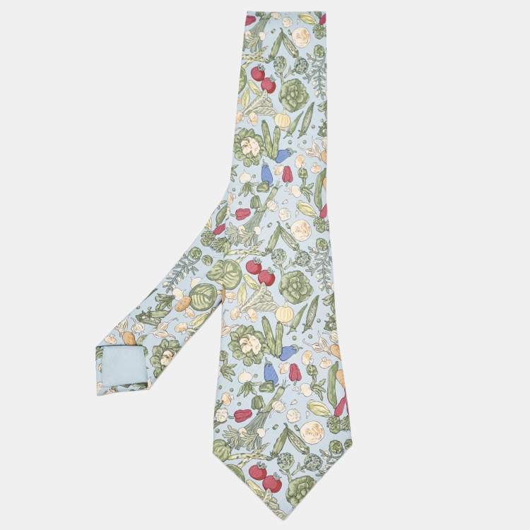 Pre Owned Hermes Multicolor Vegetables Print Silk Tie