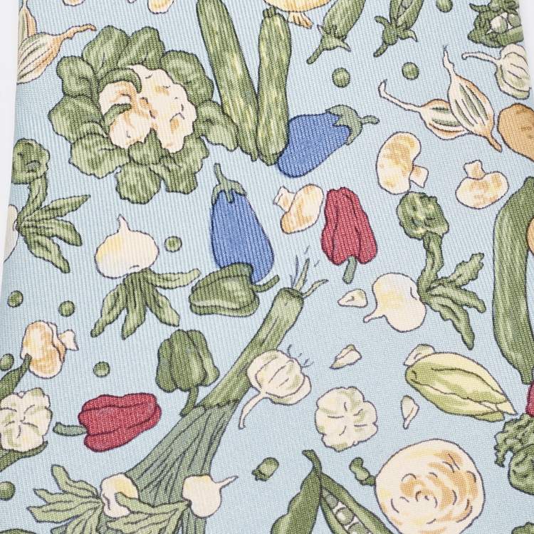 Pre Owned Hermes Multicolor Vegetables Print Silk Tie
