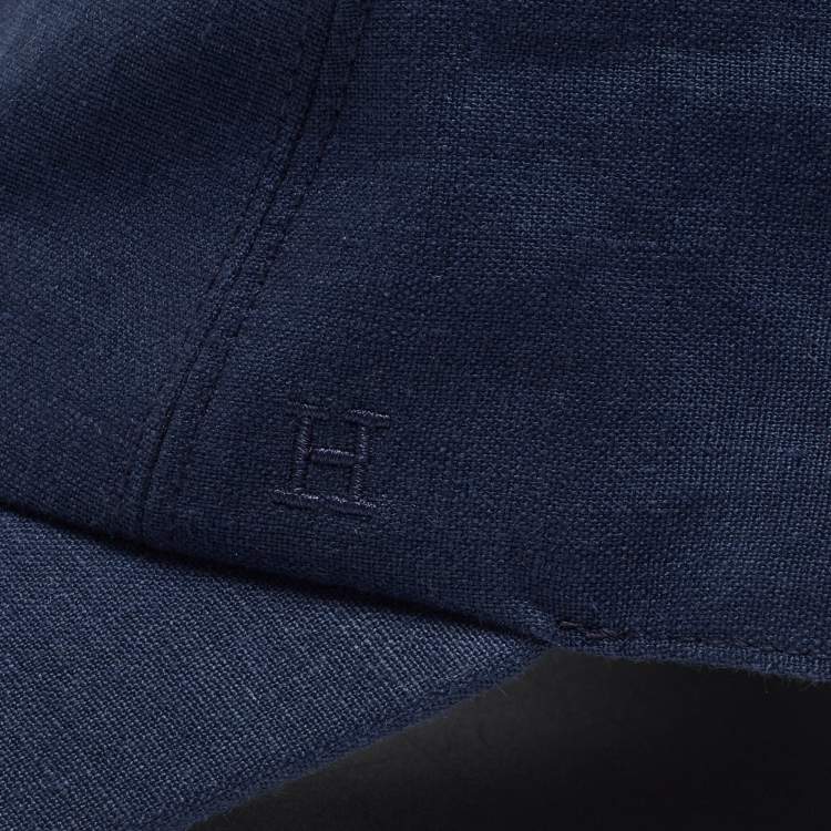 Pre Owned Hermès Blue Logo Embroidered Linen Baseball Cap Size 58