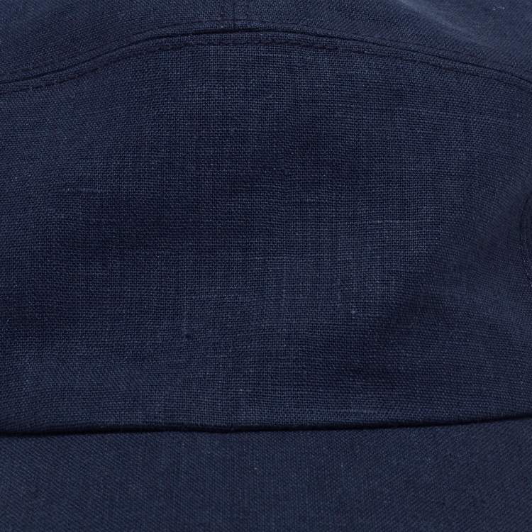 Pre Owned Hermès Blue Logo Embroidered Linen Baseball Cap Size 58