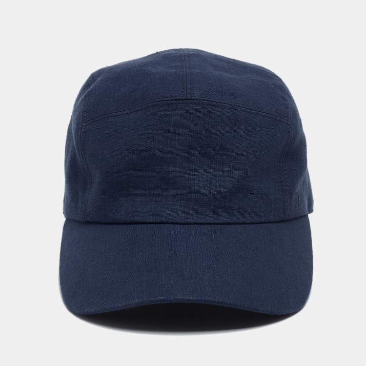 Pre Owned Hermès Blue Logo Embroidered Linen Baseball Cap Size 58