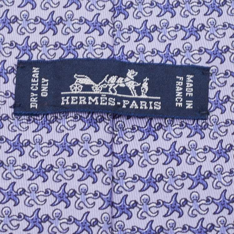مملوكة مسبقًا Hermes Blue Octopus & Starfish Print Silk Tie 