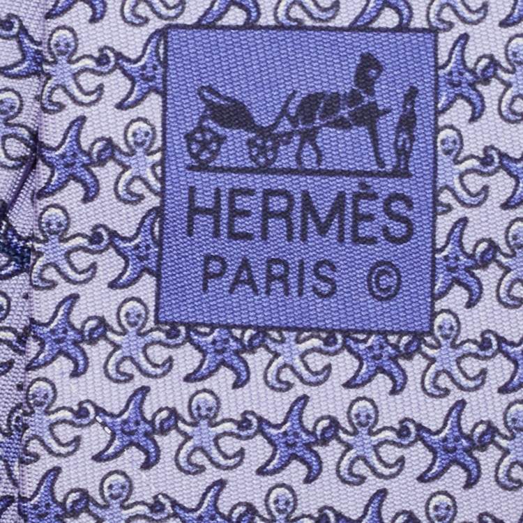 مملوكة مسبقًا Hermes Blue Octopus & Starfish Print Silk Tie 