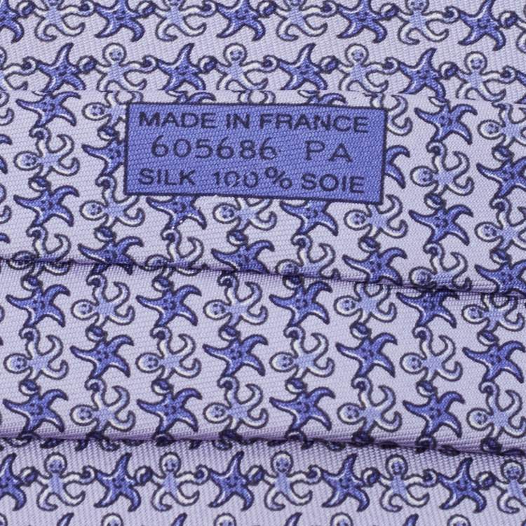 مملوكة مسبقًا Hermes Blue Octopus & Starfish Print Silk Tie 