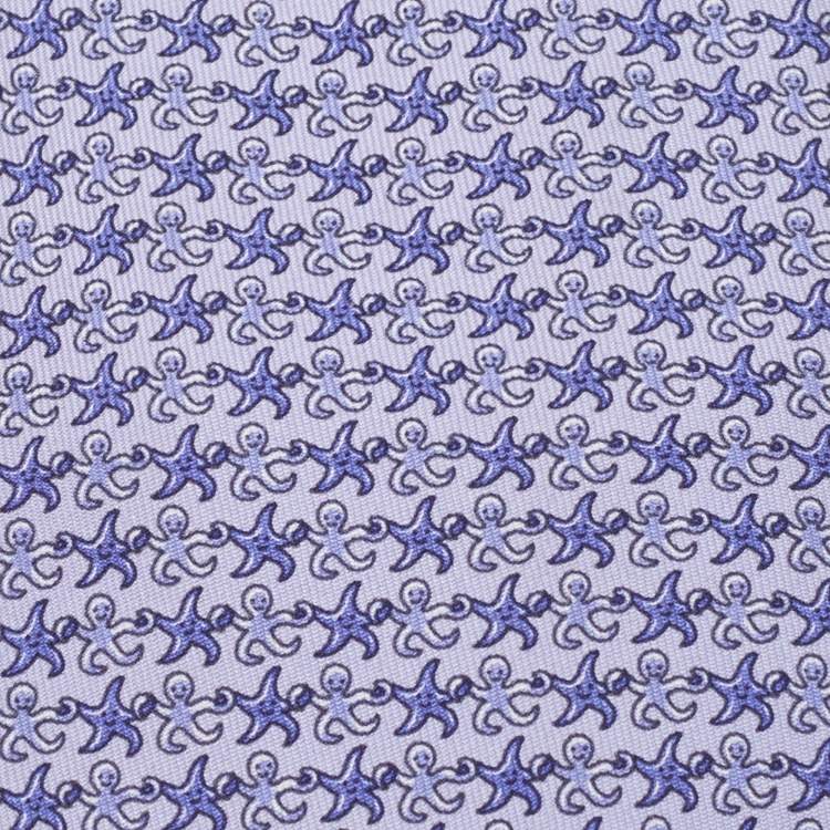 مملوكة مسبقًا Hermes Blue Octopus & Starfish Print Silk Tie 