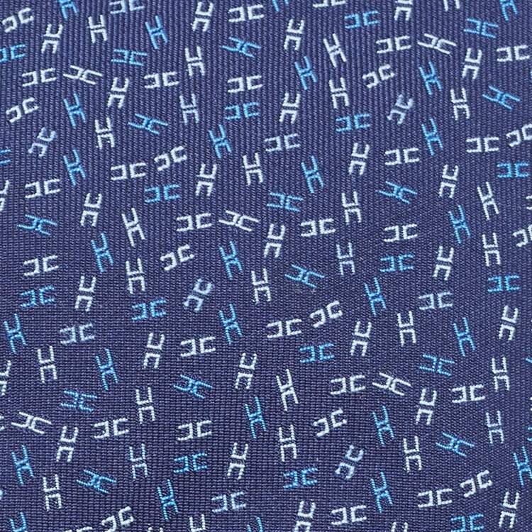 Pre Owned Hermes Navy Blue All-Over Patterned Silk Tie