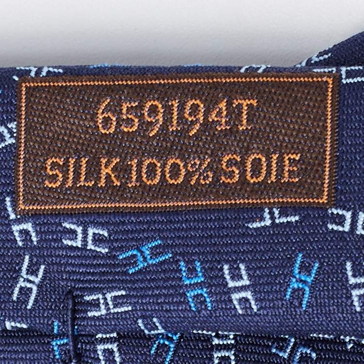 Pre Owned Hermes Navy Blue All-Over Patterned Silk Tie