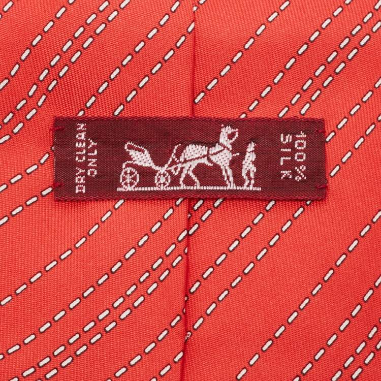 مملوكة مسبقًا Hermes Orange Dotted Diagonal Linear Print Silk Tie 