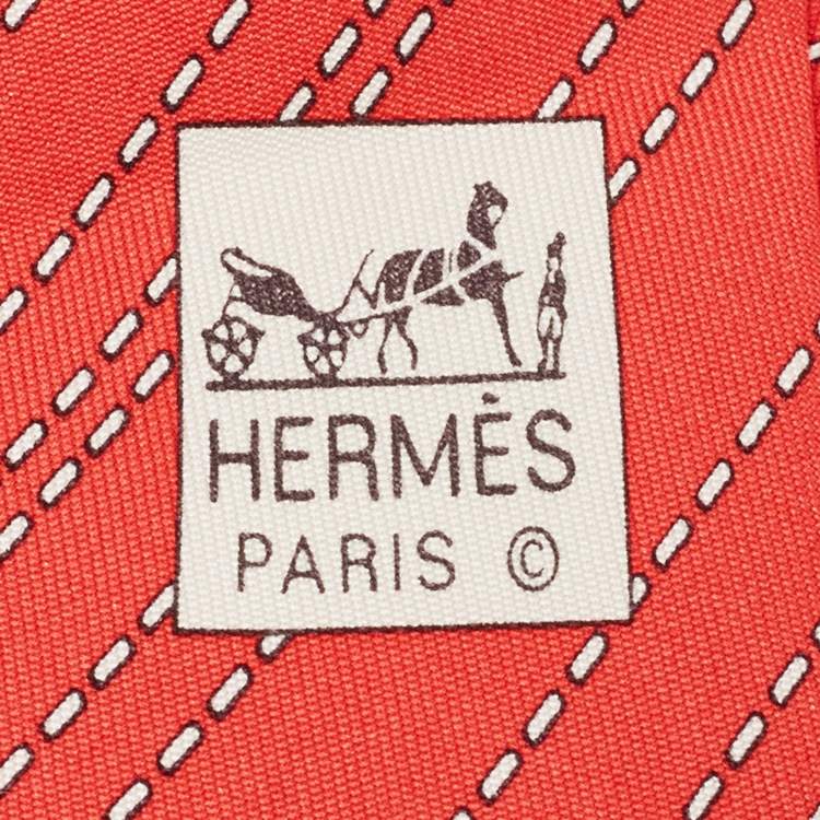 مملوكة مسبقًا Hermes Orange Dotted Diagonal Linear Print Silk Tie 