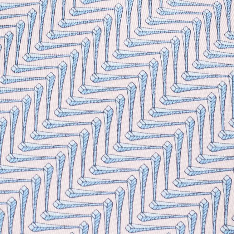 Pre Owned Hermes Light Pink/Blue Geometric Print Silk Traditional Tie 