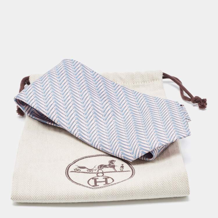 Pre Owned Hermes Light Pink/Blue Geometric Print Silk Traditional Tie 
