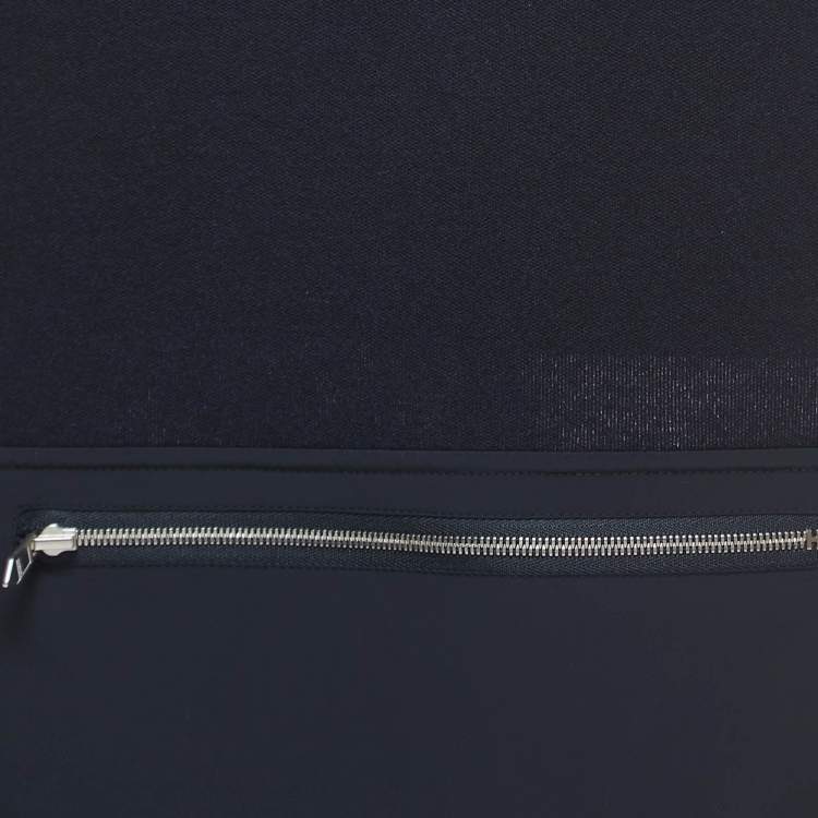Pre Owned Hermes Navy Blue Cashmere Blend Nylon Pocket Detailed Just In Case Muffler  