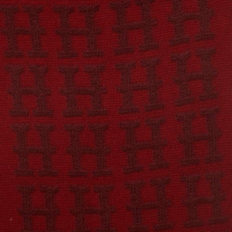 Pre Owned Hermes Red Monogram Cashmere Muffler