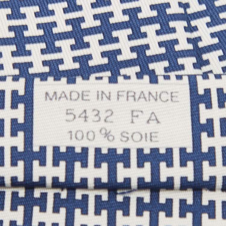 Pre Owned Hermes Navy Blue H Print Silk Traditional Tie