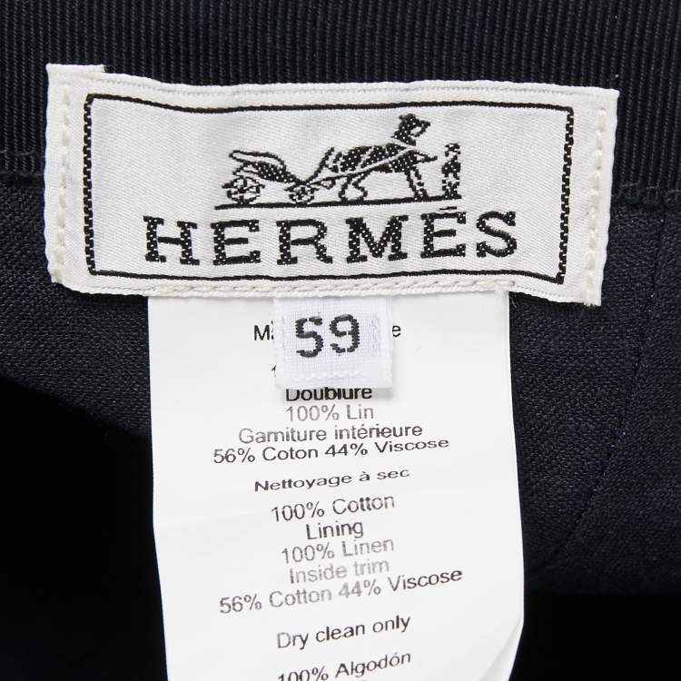 Pre Owned Hermes Midnight Blue Embroidered Cotton Baseball Cap Size 59