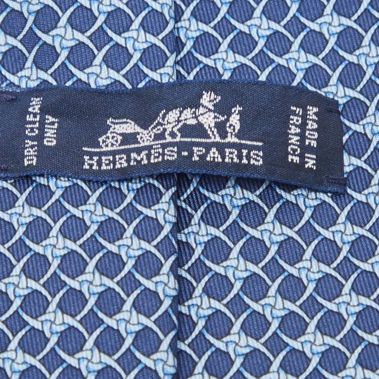Pre Owned Hermes Blue Printed Silk Tie