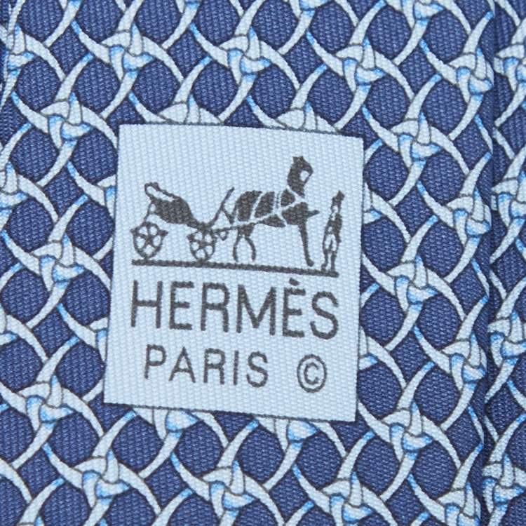 Pre Owned Hermes Blue Printed Silk Tie