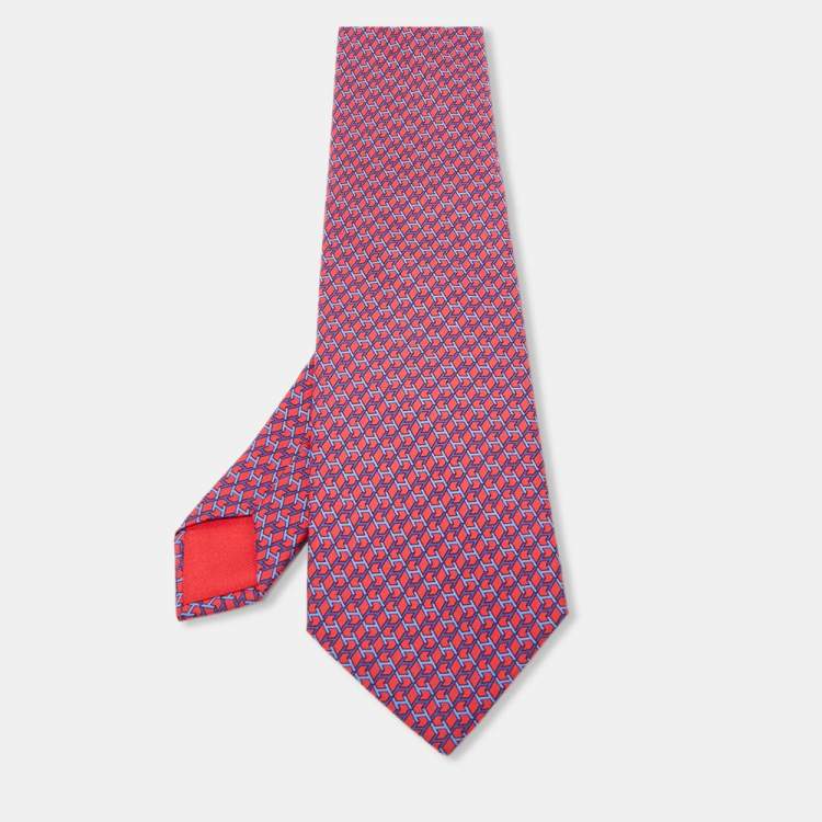 Pre Owned Hermès Red H Box Print Silk Tie