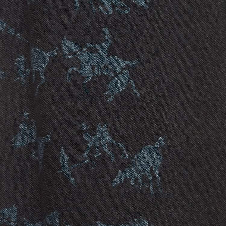 Pre Owned Hermes Bicolor Equestrian Jacquard Reversible Cashmere & Silk Muffler