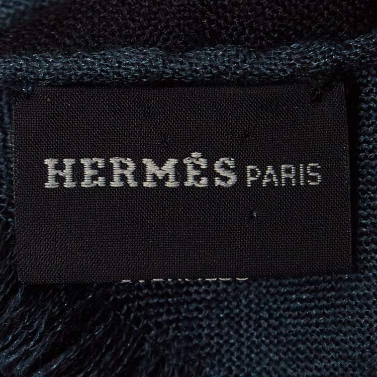 Pre Owned Hermes Bicolor Equestrian Jacquard Reversible Cashmere & Silk Muffler
